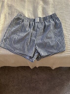 SHEIN Navy and White Gingham Elastic Waist Shorts